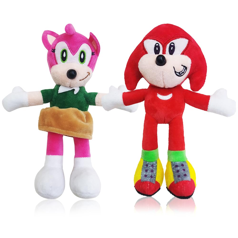BESTZY Soonic Soft Plush Toys, 2 pcs The Hedgehog Toy Plush Figure Soonic Tails Knnuckles Shadow Plush Doll Knnuckles Soft Toy for Kids Boys Girls Birthdays Gift (20cm)