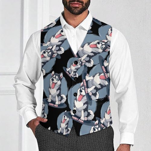 Husky Mom Men's Suit Vest Waistcoat Vests Formal Dress with 2 Pockets for Business Casual Tuxedo2