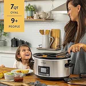 Crock pot 7 quart slow cooker portable programmable with timer locking lid stainless steel an essential kitchen appliance perfect for families and gatherings  urban country home decor