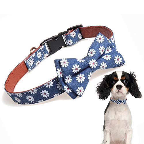Dog Collar Bow Tie, Comfy Dog Bowtie Collar, Adjustable Printed Flower Leather Breakaway Collars For Small Medium Large Dogs #TOP2