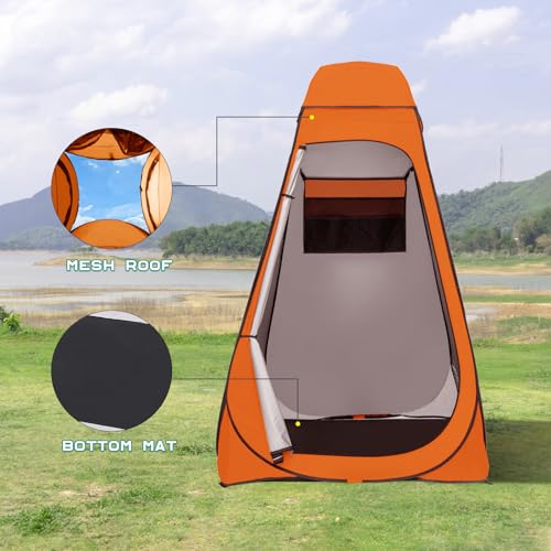 Image of BRIAN & DANY Pop Up Shower Tent, Portable Changing Tent with Rain Shelter & Windows, Privacy Tent for Camping, Toilet or Bathroom, UPF 50+ & Waterproof, 47.2 inch x 47.2 inch x 74.8 inch, Orange