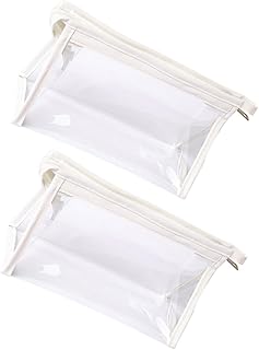 فوميز. حافظة اقلام شفافة متعددة الوظائف من بلاستيك بي في سي، شنطة منظمة للسفر لتنظيم فرش المكياج والمكياج ومستحضرات التجميل ومستحضرات التجميل من قطعتين، ابيض، 20.5 × 12.5 سم