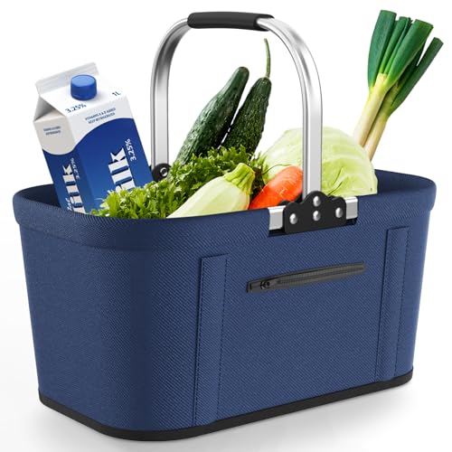 Yeabett 30L Faltbarer Einkaufskorb mit 4 Stützstangen | Stabiler Tragekorb & Picknickkorb | Großer Faltkorb für Familie (46x27x25cm) | Mit gepolsterten Griffen | Für Einkauf, Reise, Camping (Blau) Yeabett 30L Faltbarer Einkaufskorb mit 4 Stützstangen | Stabiler Tragekorb & Picknickkorb | Großer Faltkorb für Familie (46x27x25cm) | Mit gepolsterten Griffen | Für Einkauf, Reise, Camping (Blau)