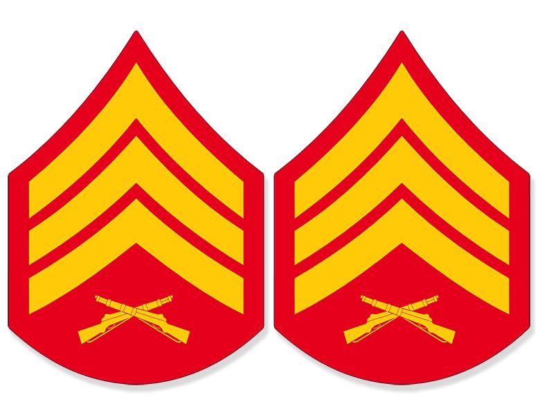 Image of 2-Pack USMC Rank Sergeant Stripes Chevron Shaped Sticker (Marine Corps SSI Logo Vinyl Decal (2.5 inch Tall Each) USMC Licensed