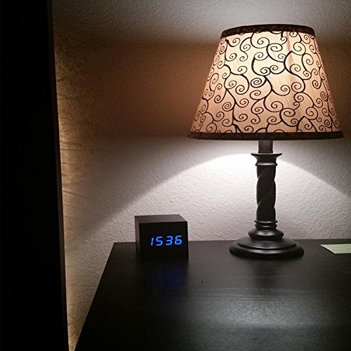Onerbuy Wooden Digital Cube Alarm Clock Touch Sound Activated Desk Clock Portable Travel Clock With Lcd Display For Time, Temperature, Calendar, 3 Alarm Settings (Black) #TOP6