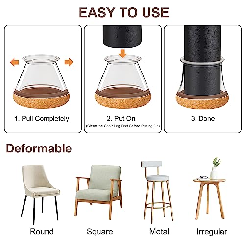 Image of 20 Pack Clear Chair Leg Floor Protectors for Hardwood Floors, Round Rubber Furniture Sliders with Felt, Silicone Furniture Leg Caps Covers(Medium Fit:0.75 inch-1.1 inch