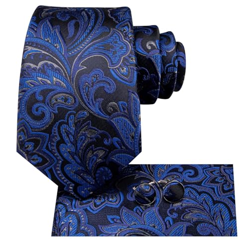 Image of Dubulle Mens Paisley Floral Silk Tie for Men Striped Necktie and Pocket Square Cufflinks Set Wedding Business