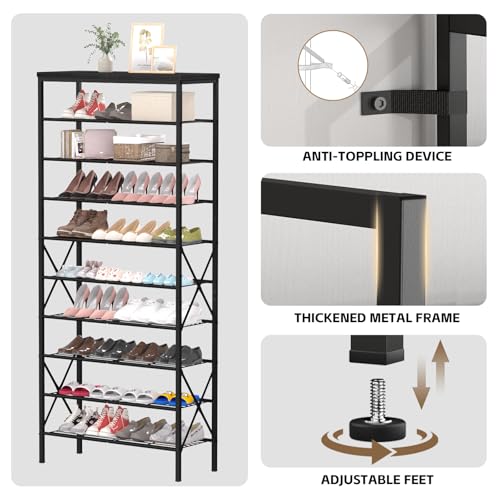 Image of 10 Tiers Shoe Storage Organizer, Large Capacity Shoe Shelf Holds 32 Pairs of Shoes,Black