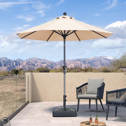 PURPLE LEAF Sonnenschirm 270 cm, Schirm knickbar, Aluminium Gartenschirm mit Kurbel, für Balkon/Terrasse, Marktschirm, UV-beständig, wasserabweisend, Beige