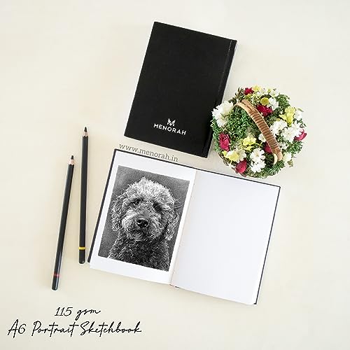 Image of MENORAH Paper Artist Sketch Book - A6-115 Gsm (160 Pages / 80 Sheets) Drawing Notebook - Hard Bound Book - (14.8 Cm X 10.5 Cm) - Completely Handmade - Portrait-Black, Watercolor