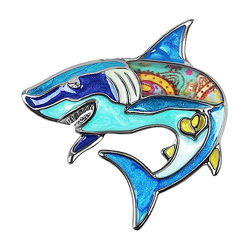 Image of Enamel Shark Brooch Pins Summer Jewelry Zinc Alloy Whale Dolphin Ocean Animals Brooches for Women Girls Gifts Scarf Pin Charms