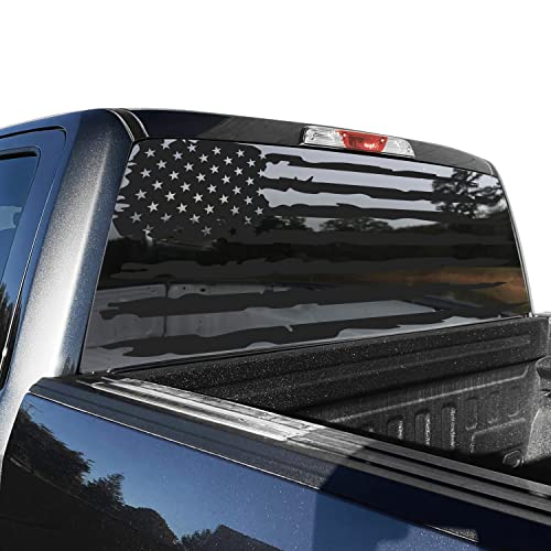 Image of American Flag Rear Window Decal for Trucks & SUVs (66x17 Inches) - Black Old Glory Flag Sticker - Fits Pickup Trucks, Cars Windows - UV Resistant, Easy to Apply
