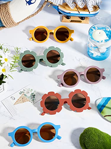 Dunzy 24 Pairs Kids Flower Sunglasses Retro Round Sunglasses for Toddler Girls Boys Beach Party, Aged 3-104