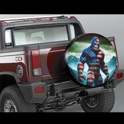 Image of 3D America Flag Bigfoot Spare Tire Cover, Wheel Covers Tire Protector Weatherproof Dust-Proof Universal Fit for Rv Spare Tire Cover Trailer SUV Camper Vehicle 14 in