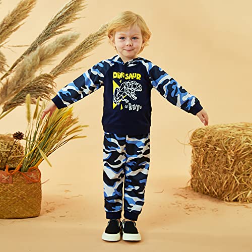 Image of HINTINA Baby Boys Dinosaur Long Sleeve Hoodie Tops Sweatsuit Pants Winter Outfit Set