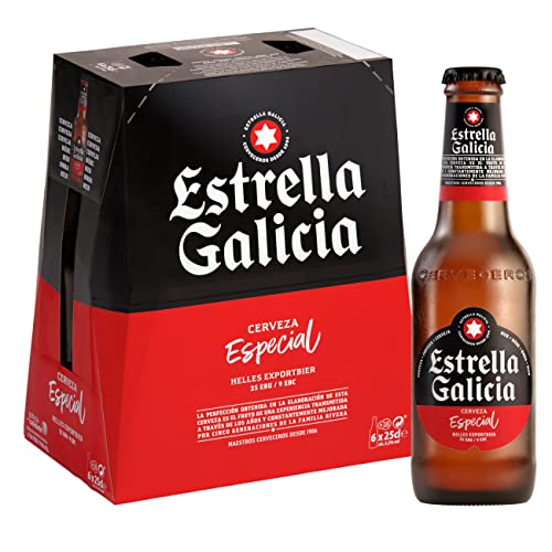 Estrella Galicia Especial - Cerveza Lager Especial, Pack de 6 Botellas x 250 ml, Sabor Ligero y Amargo, Aroma a Lúpulo, 5,5% Volumen de Alcohol