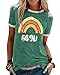 T Shirt Damen Kurzarm Baumwolle Rundhal T-Shirt Muster Regenbogen Shirt Oberteile Hemd Tops Bluse Sommer Lässiges Outdoor T-Shirt-Grün-L
