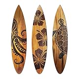 Yousoontic 3 Pcs Carved Surfboard Wall Decor 23.6' X 5.2' Large Wooden Beach Turtles Hibiscus Octopus Surfboard Summer Hawaiian Tropical Surf Boards Decor For Wall Room Bedroom Party Beach Art