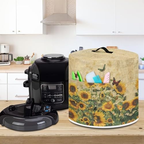 Image of Cozeyat Sunflower Butterfly Air Fryer Cover Dust Cover Dust Protection Insulated Pressure Cooker Rice Cooker Appliance Cover with Top Handle and Storage Pockets for Women Gifts