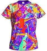 aofmoka Ultraviolet Fluorescent Handmade Art Neon Blacklight Reactive Print Women T-Shirt