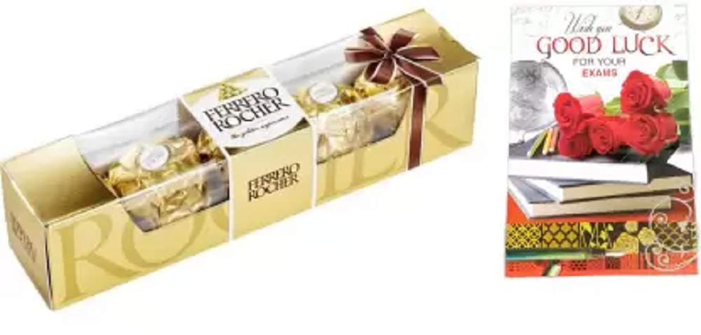 Ferrero Rocher Pack Of 4 Chocolates Pack With Good Luck Greeting Card Combo (Ferrero Rocher Pack Of 4-1, Good Luck Greeting Card-1), 140 Grams