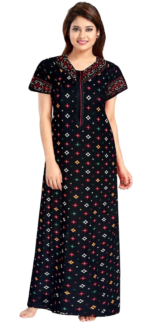 Women's Cotton Blend Printed Full Length Nighty | Soft & Comfortable Maxi Night Dress | Half Sleeve Round Neck Sleepwear for Women-picture-20