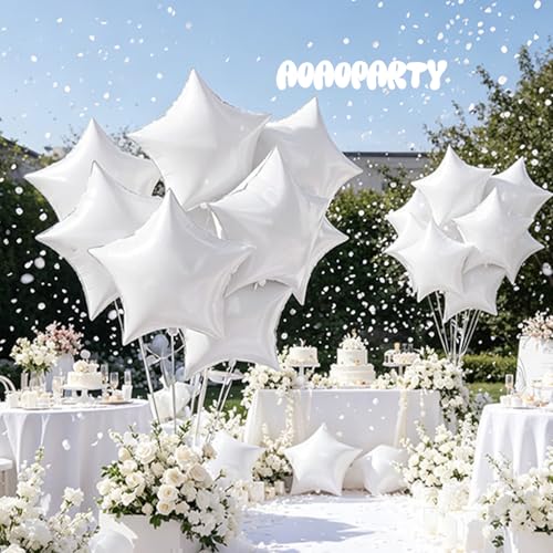 Image of 25Pcs White Star Shaped Foil Mylar Helium Balloons 18 Inch for Birthday Wedding Anniversary Engagement Party Decorations Supplies