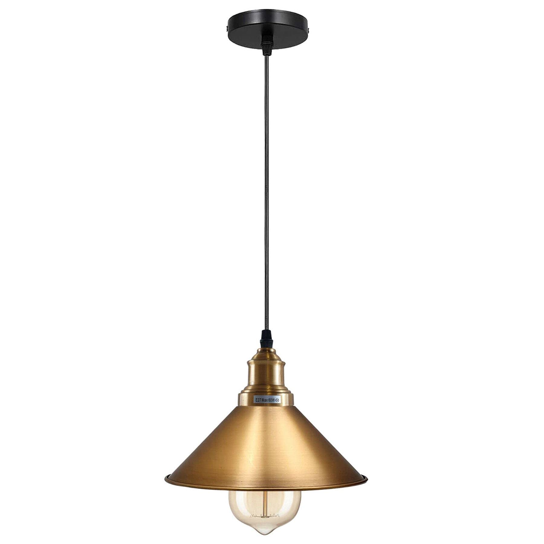 LEDSone Industrial Single Pendant Light 22cm Cone Yellow Brass Metal Shades Vintage Flush Mount Ceiling Fitting Adjustable Hanging Lamps for Bedroom, Hallway, Kitchen, Restaurant Bar โ image 1