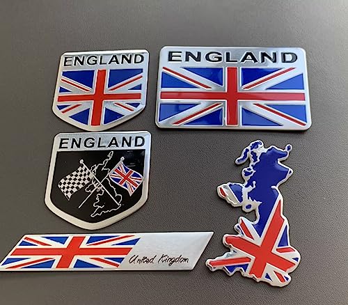 Image of 5pcs Metal UK England Flag Emblem Decal Stickers,British Union Jack Flag Decal Patriotic Badges for Cars Trucks SUV Bumper Window Fender