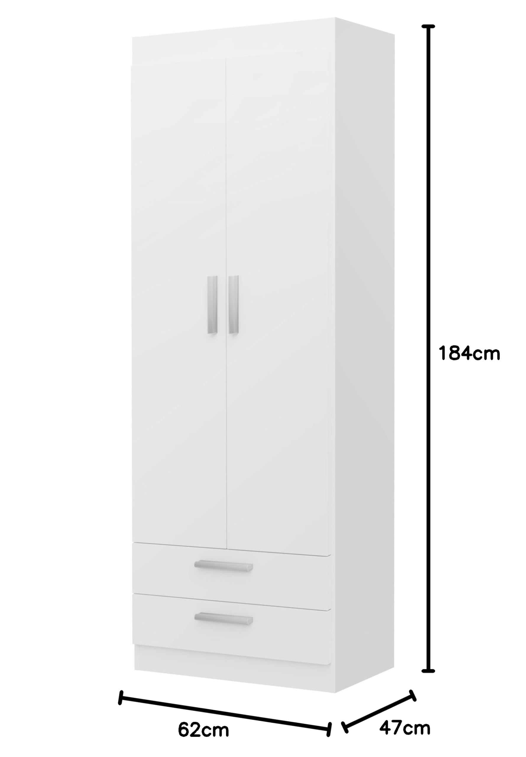 Buyqualia - Armario Ropero 2 Puerta - 2 Cajones, Blanco Snow