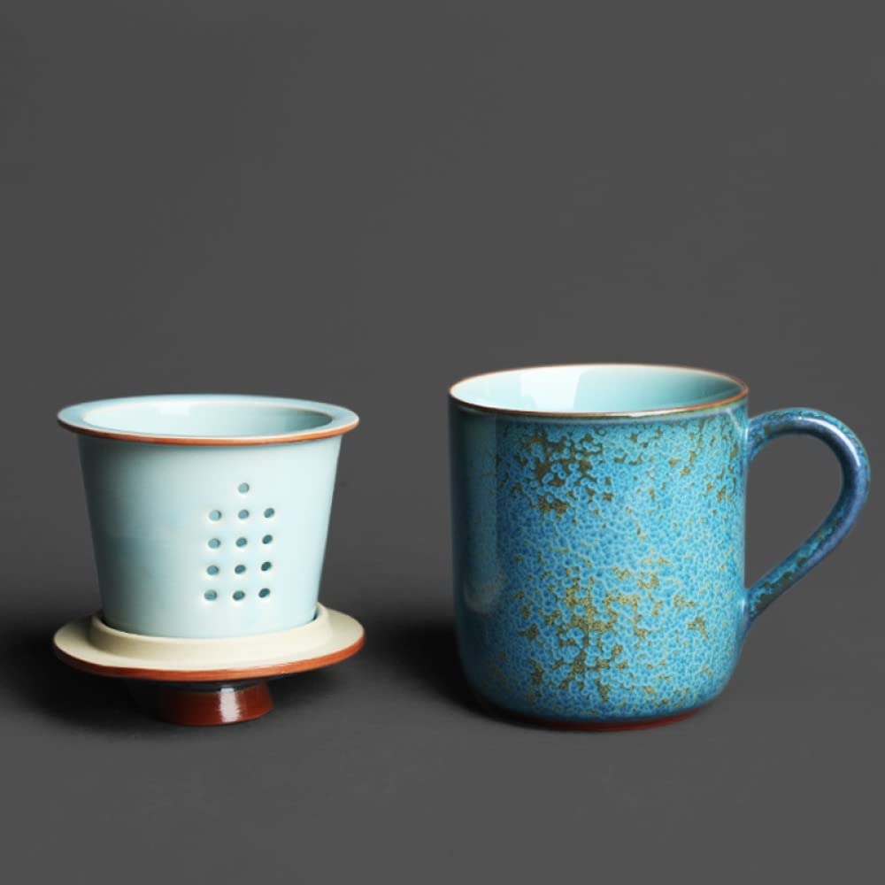 Tasse à Thé en Céramique avec Infuseur, Couvercle et Poignée - Porcelaine Émaillée Bleu Jade Faite à la Main en Chine