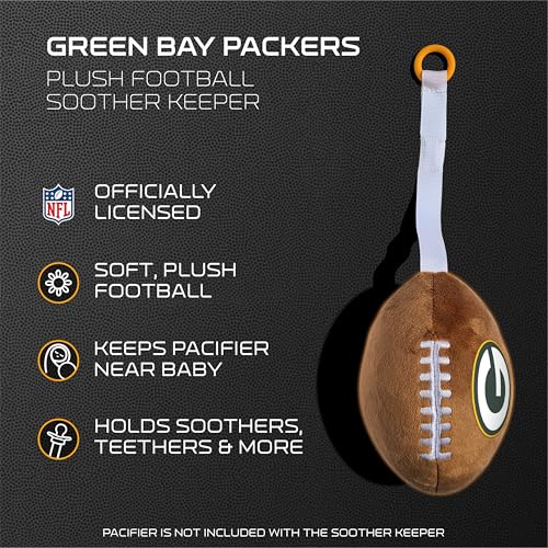 Image of Green Bay Packers Plush Football Pacifier Holder by Smilo - Officially Licensed NFL Soother Holder - Soft Plush Toy and Dummy Holder - Fits Any Pacifier - Stroller Accessory & Newborn Essential