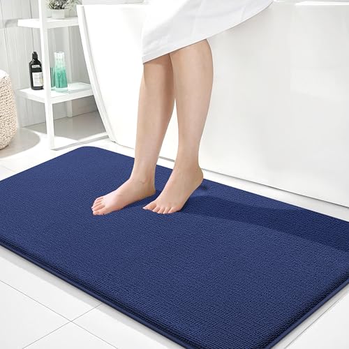 Image of OLANLY Thick Memory Foam Bathroom Runner Rugs 44x24, Extra Soft Absorbent Long Bath Rug, Quick Dry Bath Mats, Non-Slip, Machine Washable Mat, Tub and Shower, Home Decor Accessories, Twilight Sapphire