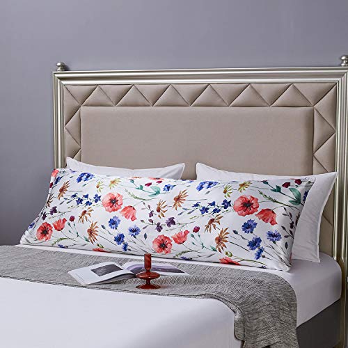 Image of MR&HM Satin Body Pillow Cover, Soft and Breathable Body Pillow Case with Envelope Closure, Cooling and Silky Long Pillowcase for Hair and Skin,Grey (20x54, Floral Mixted)