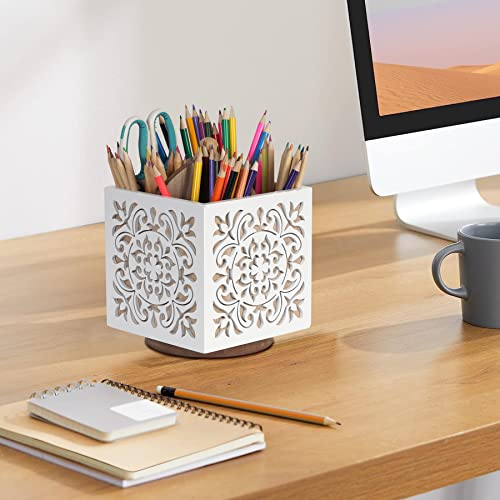 Rotating-Utensil-Holder-for-Kitchen-Counter-Wood-Utensil-Organizer-Silverware-Organizer-Rustic-Cutlery-Holder-Utensil-Crock-White-Flatware-Organizer-Utensil-Caddy-for-Forks-Spoons-Knives Rotating Utensil Holder for Kitchen Counter Wood Utensil Organizer Silverware Organizer Rustic Cutlery Holder Utensil Crock White Flatware Organizer Utensil Caddy for Forks Spoons Knives