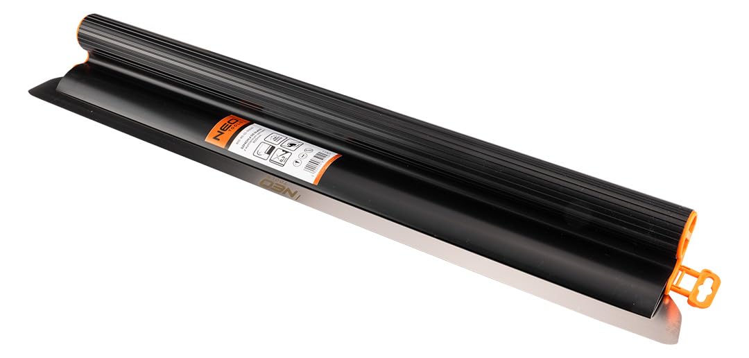 NEO TOOLS Zestaw szpachli do tynku i gipsu, 8-częściowy w walizce – szpachla powierzchniowa 200-800 mm z ostrzami ze stali nierdzewnej 0,3 mm, drążek teleskopowy 0,7-1,2 m, adapter i wałek do