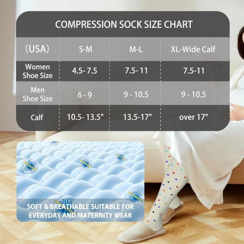 Image of LEVSOX Cotton Compression Socks for Women&Men 20-30mmHg Knee High Cute Support Sock for Nurses Pregnancy Travel