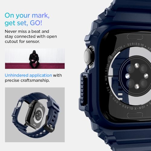 Image of Spigen Rugged Armor Pro for Apple Watch Series 11 46mm Case with Strap Band, Series 10 46mm Protective TPU Cover with Strap - Navy Blue