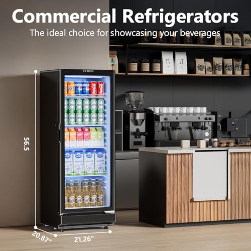 Image of 7 Cu.Ft Commercial Refrigerators, Display Fridge with Locking, Key & LED, Outdoor Beverage Refrigerator with Double-Tempered Glass Door, Beverage Cooler for Bar, Office, Restaurant