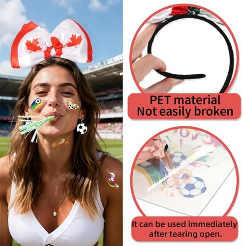 Canada Day Decorations Headband,2026 Soccer Fan Support Kit for Canada Fans,Patriotic Party Supplies Includes Tattoos Stickers Bracelets Earrings & Whistles for Game Day Photo Props — view 4