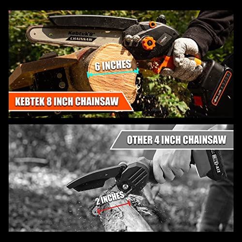 Kebtek Akku Kettensäge, 8 Zoll Mini Kettensäge mit Akku Elektro Kettensäge mit Bürstenlosem Motor, 21V Tragbar Einhand Kettensäge mit 2 Akkus für Gartenarbeit Baumbeschneidung Holzschneiden – Bild 7