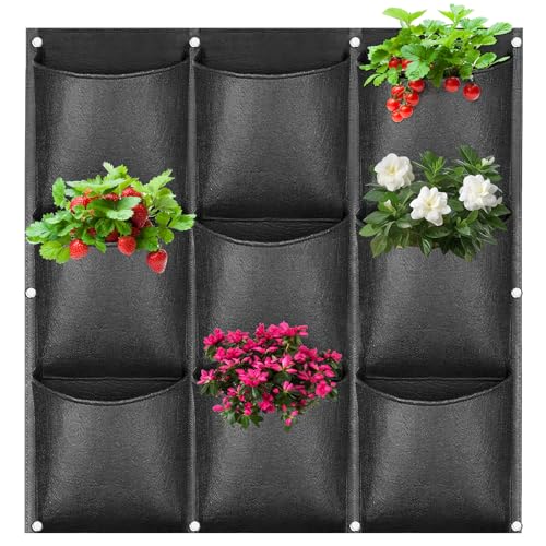 ACTOYS Sac à Plantes Mural, 9 Poches Sacs de Plantation Murale, Sac de Plantation Vertical, Poche Mur Vegetal, Jardin Vertical Exterieur pour Balcon,...