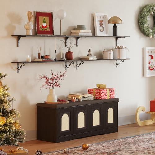 DINZI LVJ Rattan-Style Shoe Bench with Shelves