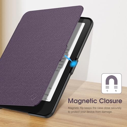 Image of Fintie Case for 7 inch All-New Kindle Paperwhite (12th Generation, 2024) and Kindle Colorsoft Signature Edition - Slim Lightweight Shell PU Leather Protective Cover with Auto Sleep /Wake, Purple