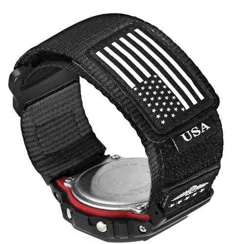 Abanen Sport Strap with Stars-Stripes Flag Nylon Large Size Watch Band for Casio gshock DW-5600/8900 / GA-100/GW-B5600/GB-5600 /GW-6900 (Black)