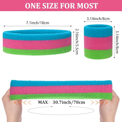 Image of ONUPGO Neon Sweatbands Set - 3 Piece Sport Headband & Wristbands for Men, Women & Kids | Moisture Wicking Athletic Sweat Bands for Running, Gym, Tennis, Basketball, Soccer | 80s Retro Style