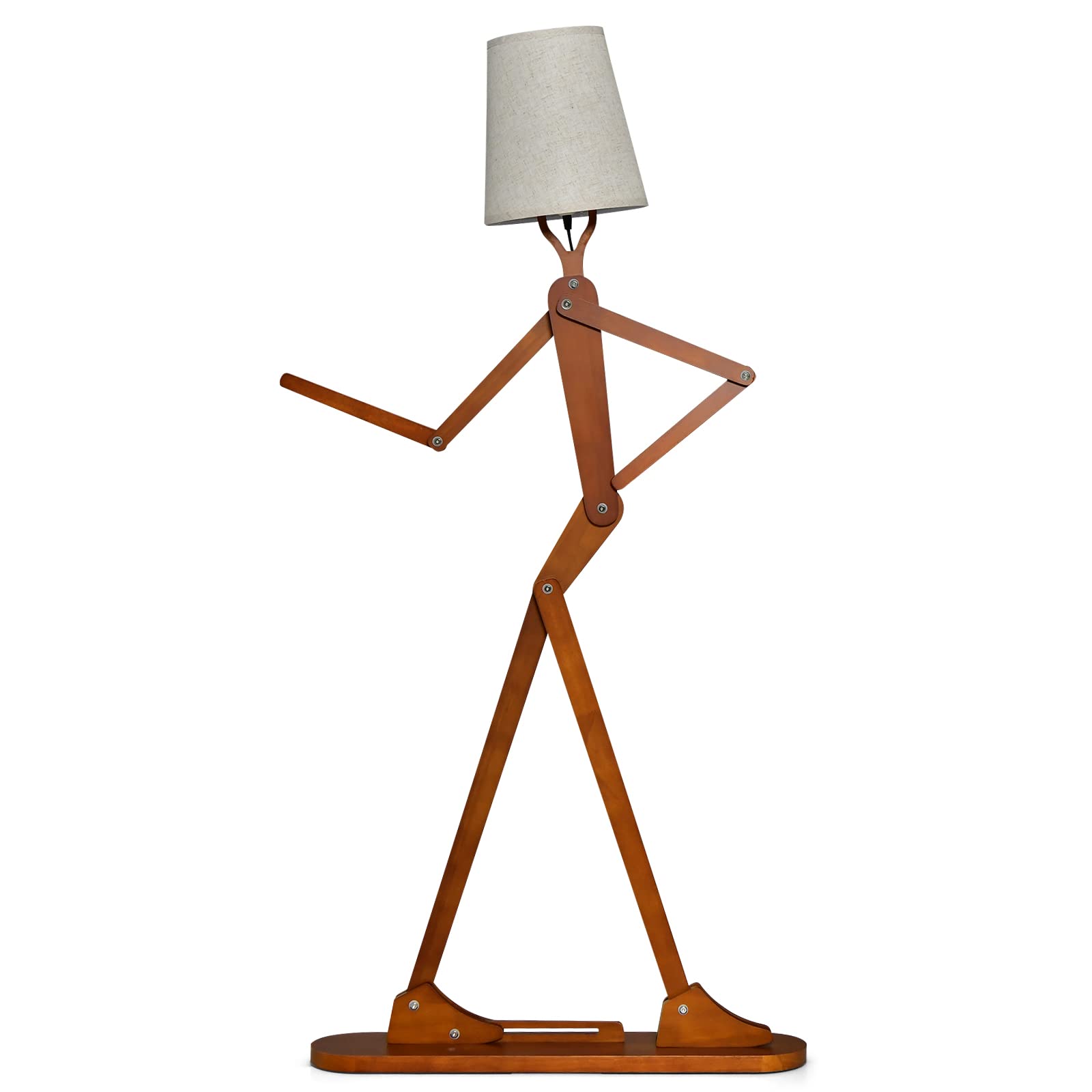 RELAX4LIFE Stehlampe, Stehleuchte mit Verstellbaren Gelenken, Humanoide Standleuchte mit Fußschalter & E27 Fassung, 160cm Standlampe Holz, Stehlampe für Wohnzimmer & Schlafzimmer