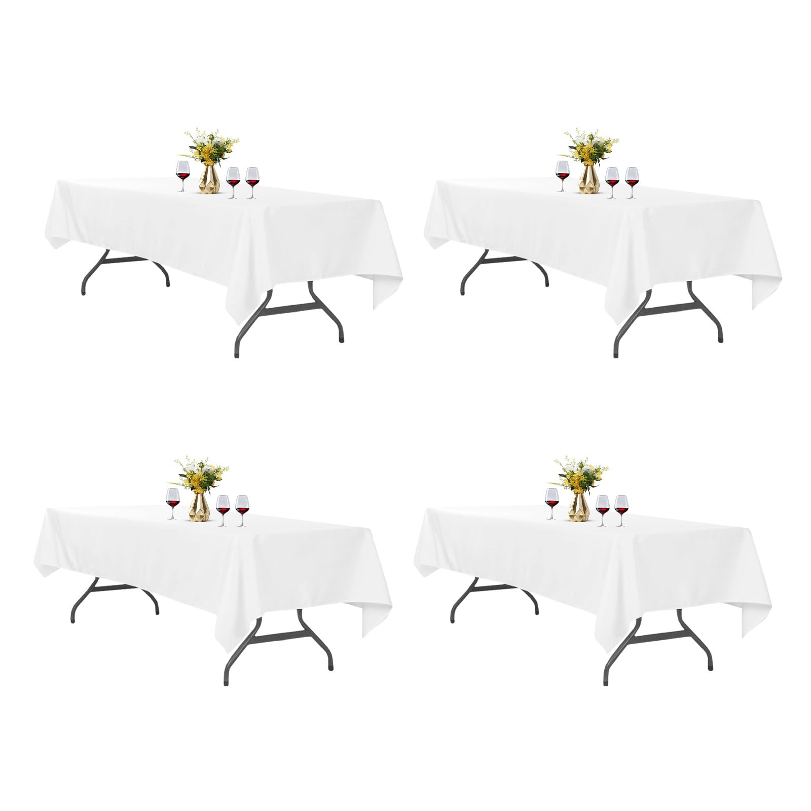 Weiße Rechteckige Tischdecke Aus Polyester – 8 Stück, Knitterfrei & Waschbar