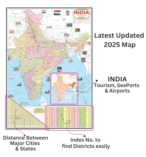 Image of India Political Map | Laminated Both Side | Size - 70x100 cm (Large Size) | India Map | Indian Map | Political Map of India