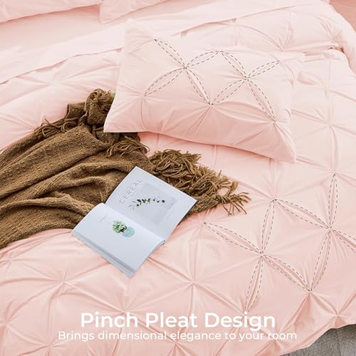Image of Sasttie King Size Comforter Set, 7-Piece Bed in a Bag, Pintuck Bedding Set for All Season, Includes Comforter, Flat Sheet, Fitted Sheet, Pillowcases and Pillowshams, Blush Pink
